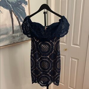 Lulu's Navy Lace Off-Shoulder Mini Dress